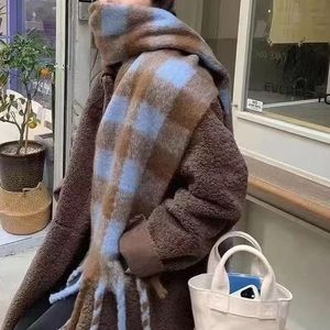 Brown & Blue Plaid Cashmere-Like Scarf | Thick, Long, Cozy Scarf